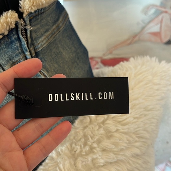 Dolls Kill Denim Skirt with Tan Trim NWT - Picture 8 of 11